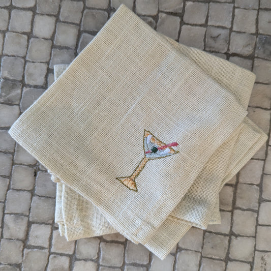 Embroidered Linen Cocktail Napkins